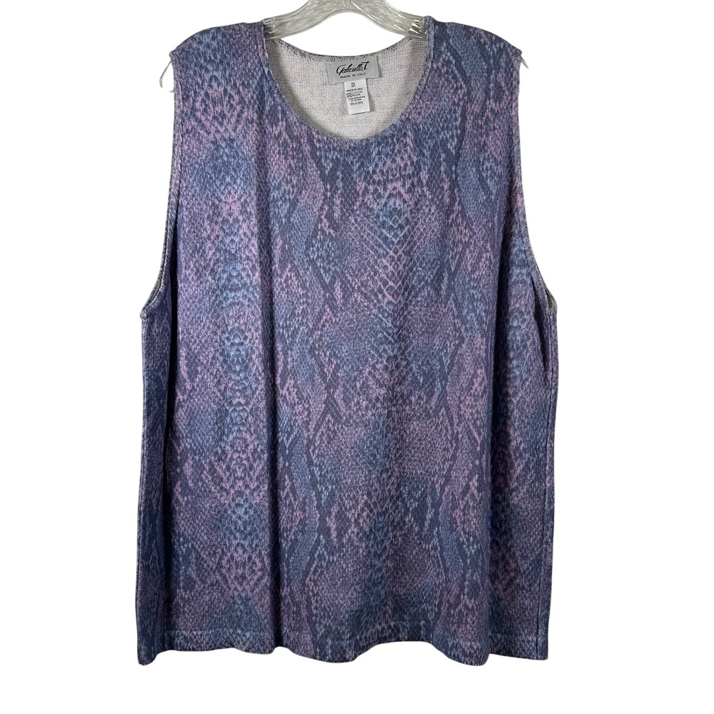 Gabriella T Italy Snakeskin Print Knit Top Sleeveless Purple Pink 2X Plus Size